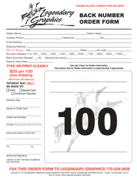 Bronc Back Number Order Form